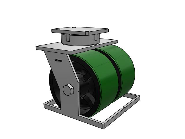 615 Series Top Plate Swivel Caster with 10 x 5 Green tread on black core PY - Polyurethane (Cast Iron Core) Wheel