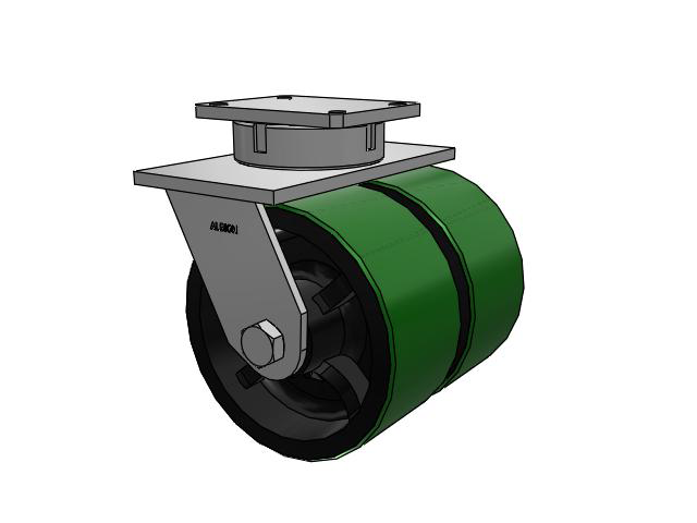 615 Series Top Plate Swivel Caster with 10 x 5 Green tread on black core PY - Polyurethane (Cast Iron Core) Wheel