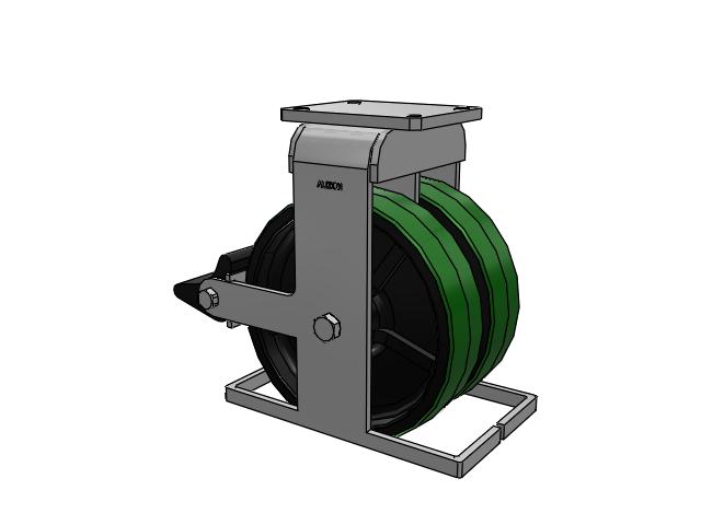615 Series Top Plate Rigid Caster with 12 x 3 Green tread on black core PY - Polyurethane (Cast Iron Core) Wheel and Poly Lock Integrated Brake
