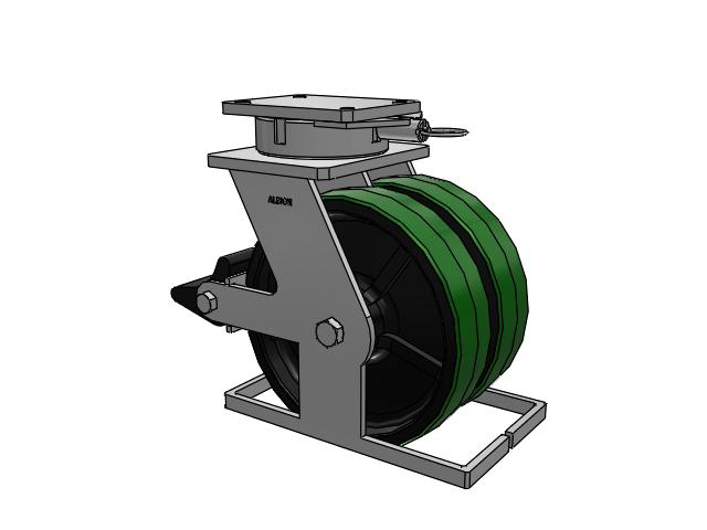 615 Series Top Plate Swivel Caster with 12 x 3 Green tread on black core PY - Polyurethane (Cast Iron Core) Wheel and Poly Lock Integrated Brake