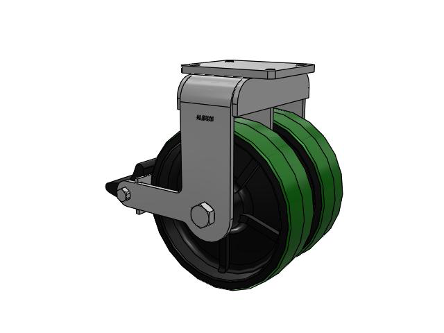 615 Series Top Plate Rigid Caster with 12 x 3.5 Green tread on black core PY - Polyurethane (Cast Iron Core) Wheel and Poly Lock Integrated Brake