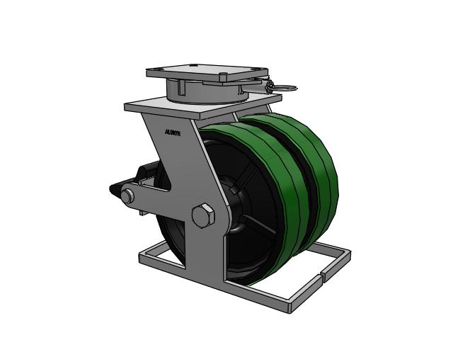 615 Series Top Plate Swivel Caster with 12 x 3.5 Green tread on black core PY - Polyurethane (Cast Iron Core) Wheel and Poly Lock Integrated Brake