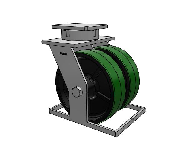 615 Series Top Plate Swivel Caster with 12 x 3.5 Green tread on black core PY - Polyurethane (Cast Iron Core) Wheel