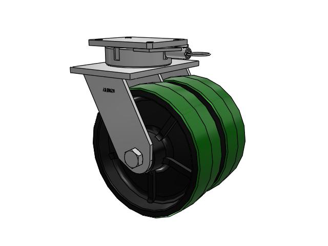 615 Series Top Plate Swivel Caster with 12 x 4 Green tread on black core PY - Polyurethane (Cast Iron Core) Wheel