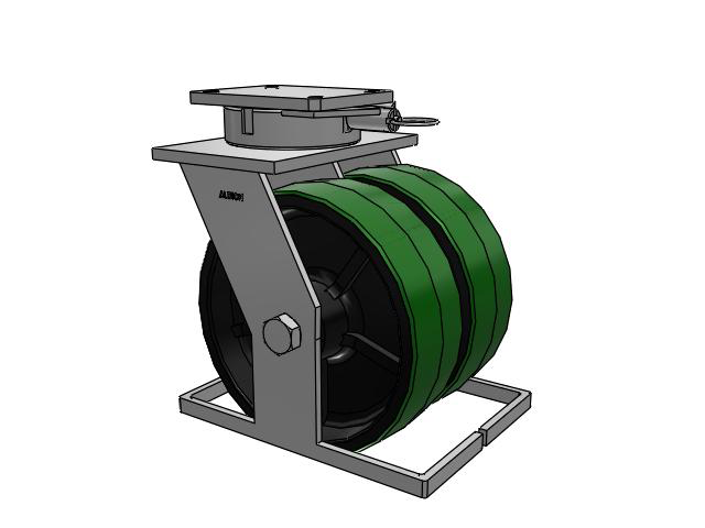 615 Series Top Plate Swivel Caster with 12 x 4 Green tread on black core PY - Polyurethane (Cast Iron Core) Wheel