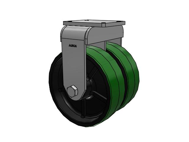 615 Series Top Plate Rigid Caster with 12 x 4 Green tread on black core PY - Polyurethane (Cast Iron Core) Wheel