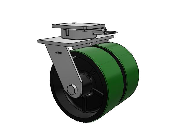615 Series Top Plate Swivel Caster with 12 x 5 Green tread on black core PY - Polyurethane (Cast Iron Core) Wheel
