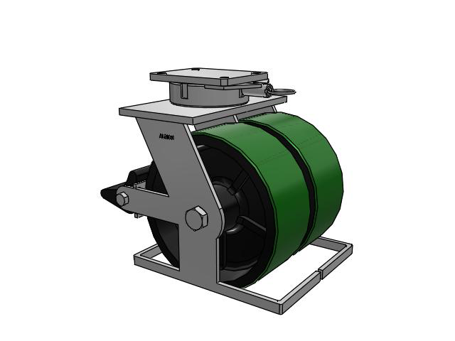615 Series Top Plate Swivel Caster with 12 x 5 Green tread on black core PY - Polyurethane (Cast Iron Core) Wheel and Poly Lock Integrated Brake