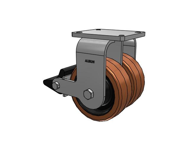 615 Series Top Plate Rigid Caster with 8 x 3 Brown TL - Phenolic (Laminated) Wheel and Poly Lock Integrated Brake