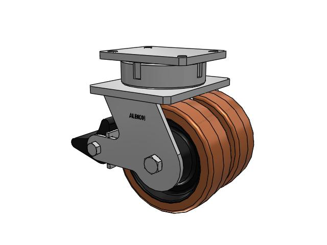 615 Series Top Plate Swivel Caster with 8 x 3 Brown TL - Phenolic (Laminated) Wheel and Poly Lock Integrated Brake