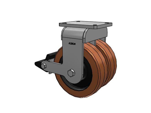 615 Series Top Plate Rigid Caster with 10 x 3 Brown TL - Phenolic (Laminated) Wheel and Poly Lock Integrated Brake