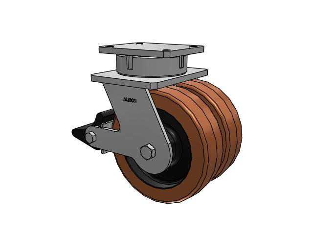 Roulette pivotante à plaque supérieure de la série 615, équipée d'une roue TL marron de 10 x 3 en phénolique (stratifié) et d'un frein intégré Poly Lock