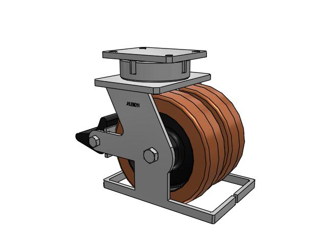 Roulette pivotante à plaque supérieure de la série 615, équipée d'une roue TL marron de 10 x 3 en phénolique (stratifié) et d'un frein intégré Poly Lock