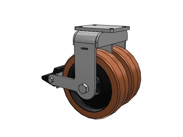 615 Series Top Plate Rigid Caster with 12 x 3.5 Brown TL - Phenolic (Laminated) Wheel and Poly Lock Integrated Brake