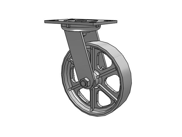 62 Series Top Plate Swivel Caster with 8 x 2 Grey Enamel CA - Cast Iron Wheel