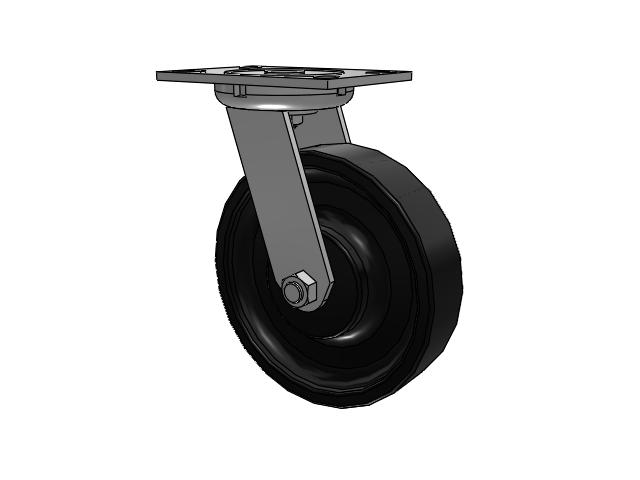 62 Series Top Plate Swivel Caster with 8 x 2 Black Paint FM - Ductile Iron Flat Tread Wheel