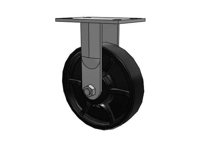 62 Series Top Plate Rigid Caster with 8 x 2 Black Paint FR - Ductile Iron Crowned Tread Wheel