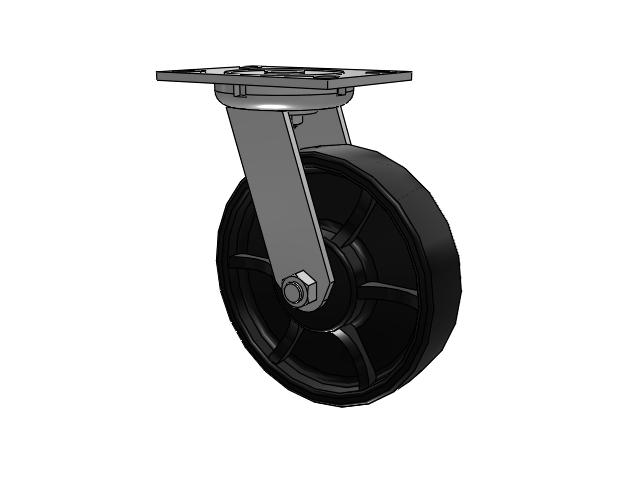 62 Series Top Plate Swivel Caster with 8 x 2 Black Paint FR - Ductile Iron Crowned Tread Wheel