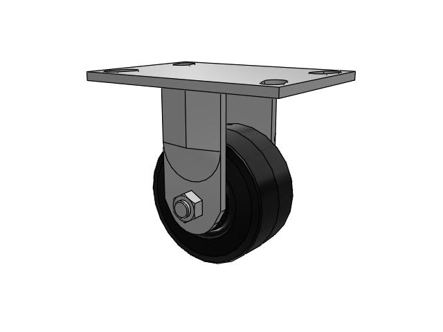 62 Series Top Plate Rigid Caster with 4 x 2 Black Tread on Black Enamel Core MR - Moldon Rubber (Cast Iron Core) Wheel