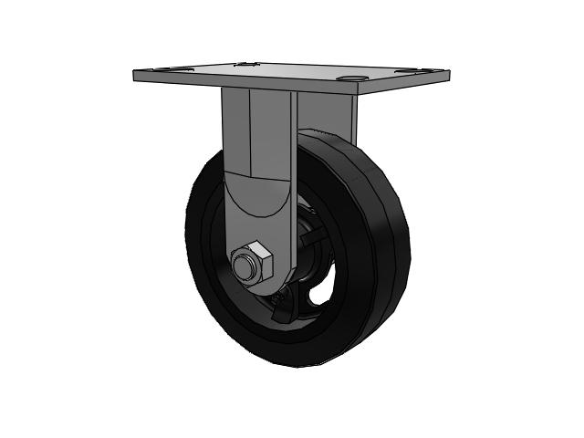 62 Series Top Plate Rigid Caster with 6 x 2 Black Tread on Black Enamel Core MR - Moldon Rubber (Cast Iron Core) Wheel
