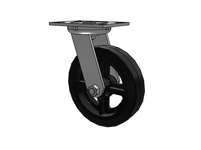 62 Series Top Plate Swivel Caster with 8 x 2 Black Tread on Black Enamel Core MR - Moldon Rubber (Cast Iron Core) Wheel