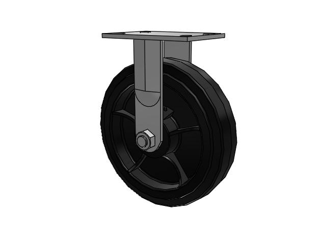 62 Series Top Plate Rigid Caster with 10 x 2.5 Black Tread on Black Enamel Core MR - Moldon Rubber (Cast Iron Core) Wheel