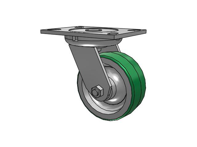 62 Series Top Plate Swivel Caster with 5 x 2 Green Tread on Aluminum Core PD - Polyurethane (Aluminum Core) Wheel
