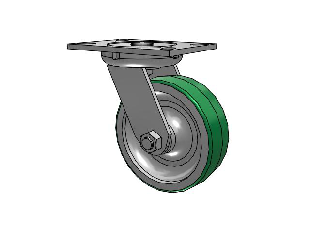 62 Series Top Plate Swivel Caster with 6 x 2 Green Tread on Aluminum Core PD - Polyurethane (Aluminum Core) Wheel