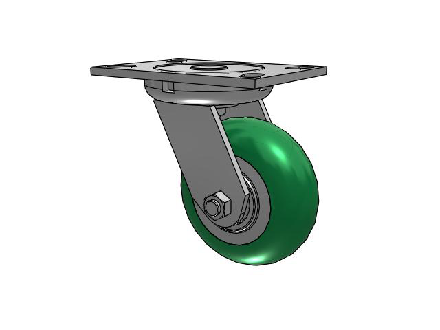 62 Series Top Plate Swivel Caster with 5 x 2 Green Tread on Aluminum Core PM - Round Polyurethane (Aluminum Core) Wheel