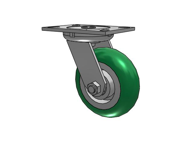 62 Series Top Plate Swivel Caster with 6 x 2 Green Tread on Aluminum Core PM - Round Polyurethane (Aluminum Core) Wheel