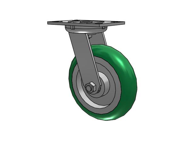 62 Series Top Plate Swivel Caster with 8 x 2 Green Tread on Aluminum Core PM - Round Polyurethane (Aluminum Core) Wheel