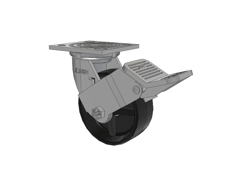 16 Series Top Plate Swivel Caster with 5 x 2 Black Polypropylene PB - Polypropylene Wheel and Face Brake