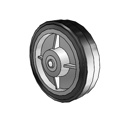 Performa Rubber Flat Black Tread Polyolefin 10 x 2.5 Wheel with Delrin Bearing