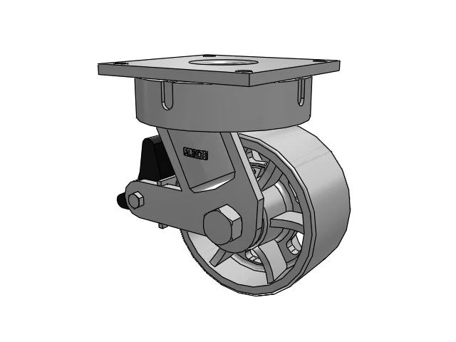 700 Series Top Plate Swivel Caster with 8 Grey Enamel CA - Cast Iron Wheel and Poly Lock Integrated Brake