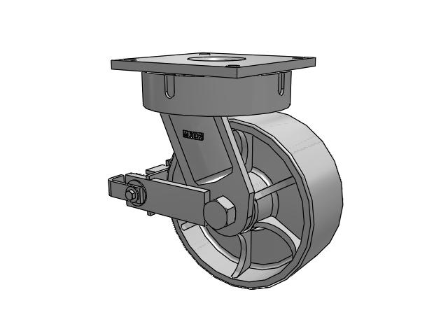 700 Series Top Plate Swivel Caster with 10 Grey Enamel CA - Cast Iron Wheel and Poly Cam Brake