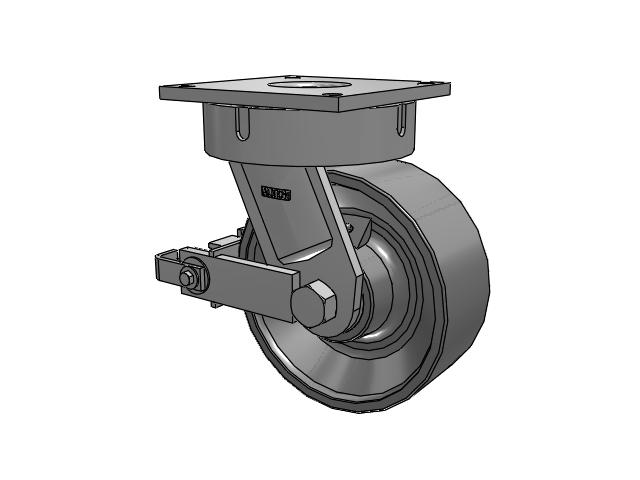 700 Series Top Plate Swivel Caster with 10 Clear Coat Enamel FH - Drop-Forged Steel (Large Bore) Wheel and Poly Cam Brake