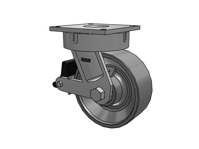 700 Series Top Plate Swivel Caster with 10 Clear Coat Enamel FH - Drop-Forged Steel (Large Bore) Wheel and Poly Lock Integrated Brake