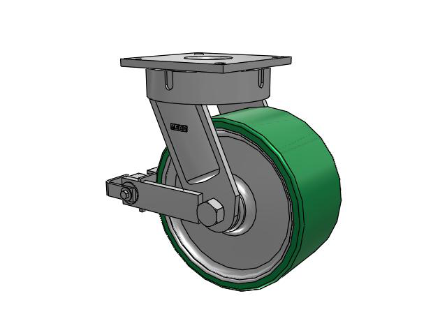 700 Series Top Plate Swivel Caster with 12 Green Tread on Aluminum Core PA - Polyurethane (Aluminum Core) Wheel and Poly Cam Brake