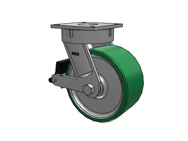 700 Series Top Plate Swivel Caster with 12 Green Tread on Aluminum Core PA - Polyurethane (Aluminum Core) Wheel and Poly Lock Integrated Brake