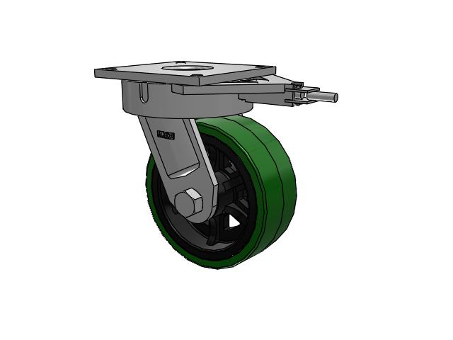 700 Series Top Plate Swivel Caster with 10 Green Tread on Black Cast Iron Core PX - Thick Polyurethane (Cast Iron Core) Wheel