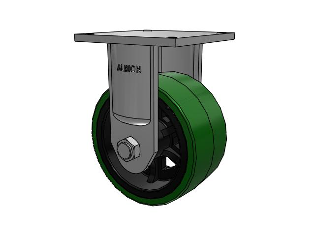 700 Series Top Plate Rigid Caster with 10 Green Tread on Black Cast Iron Core PX - Thick Polyurethane (Cast Iron Core) Wheel
