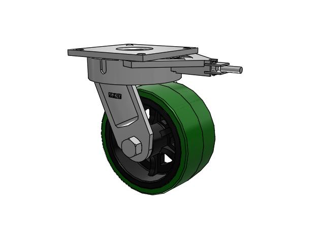 700 Series Top Plate Swivel Caster with 10 Green Tread on Black Cast Iron Core PX - Thick Polyurethane (Cast Iron Core) Wheel