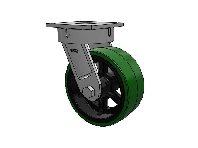 700 Series Top Plate Swivel Caster with 12 Green Tread on Black Cast Iron Core PX - Thick Polyurethane (Cast Iron Core) Wheel