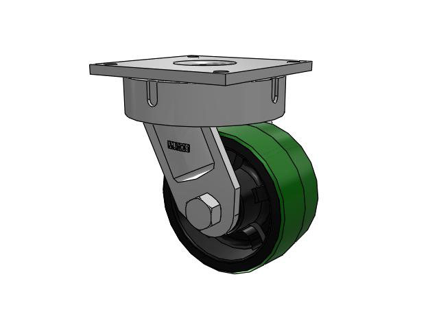 700 Series Top Plate Swivel Caster with 8 Green Tread on Black Cast Iron Core PY - Polyurethane (Cast Iron Core) Wheel