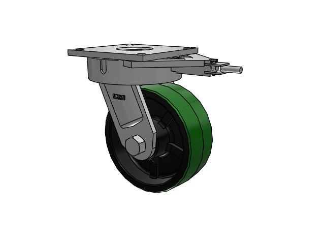 700 Series Top Plate Swivel Caster with 10 Green Tread on Black Cast Iron Core PY - Polyurethane (Cast Iron Core) Wheel
