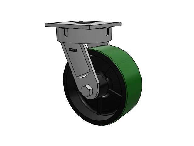 700 Series Top Plate Swivel Caster with 12 Green Tread on Black Cast Iron Core PY - Polyurethane (Cast Iron Core) Wheel