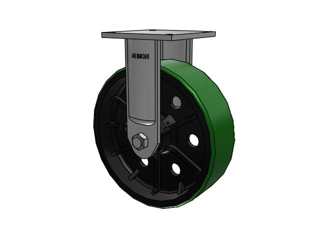 700 Series Top Plate Rigid Caster with 16 Green Tread on Black Cast Iron Core PY - Polyurethane (Cast Iron Core) Wheel