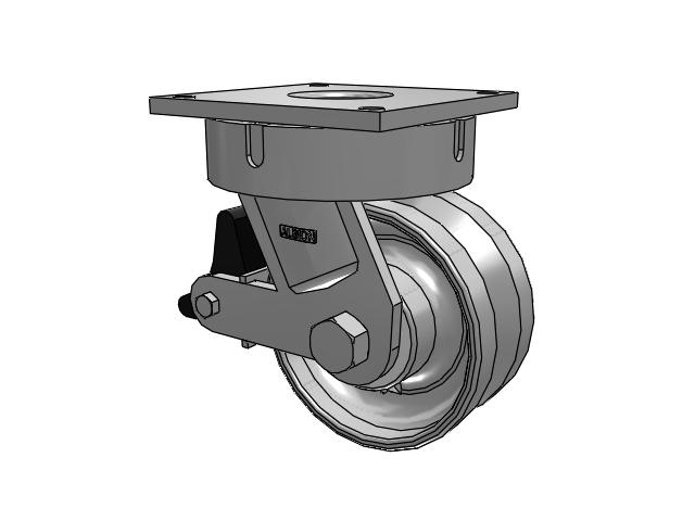 700 Series Top Plate Swivel Caster with 8 Clear Coat Enamel VF - Drop-Forged Steel V-Groove Wheel and Poly Lock Integrated Brake