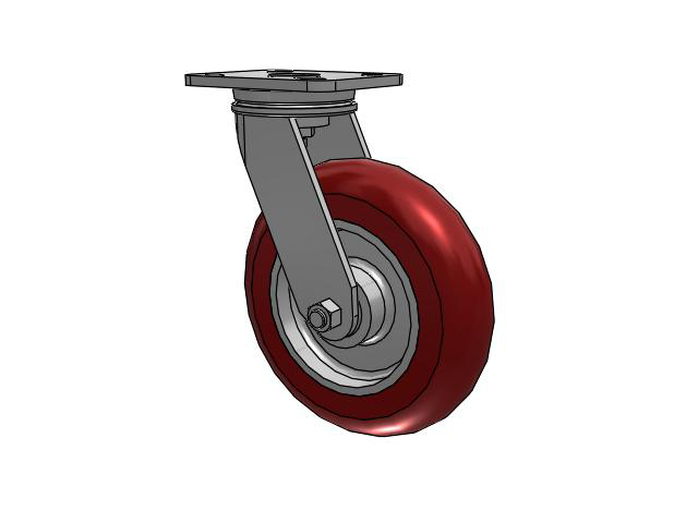 71 Series Top Plate Swivel Caster with 8 x 2 Maroon Tread on Aluminum Core AX - Round Polyurethane (Aluminum Core) Wheel