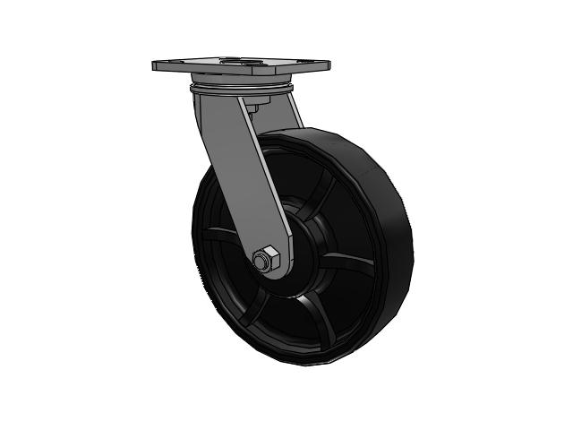 71 Series Top Plate Swivel Caster with 8 x 2 Black Paint FR - Ductile Iron Crowned Tread Wheel